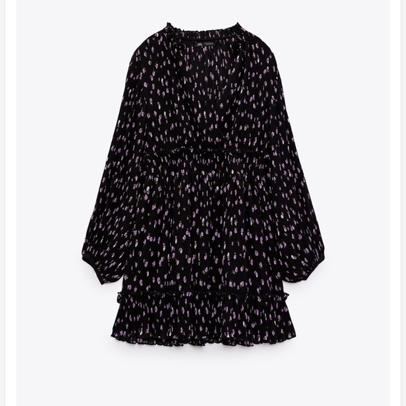 Zara Black and Purple Floral Ruffle Mini Dress - Picture 13 of 15
